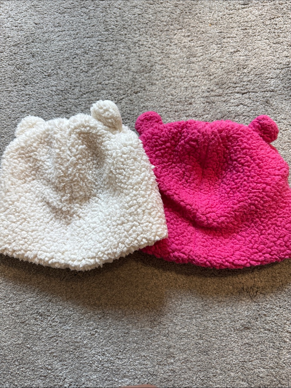 Kids Fleece Bear Ear Beanie Hat - Pink and Cream